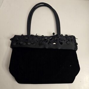 Black Velvet Sequin‎ Trim Evening Handbag Purse Mirror Charm